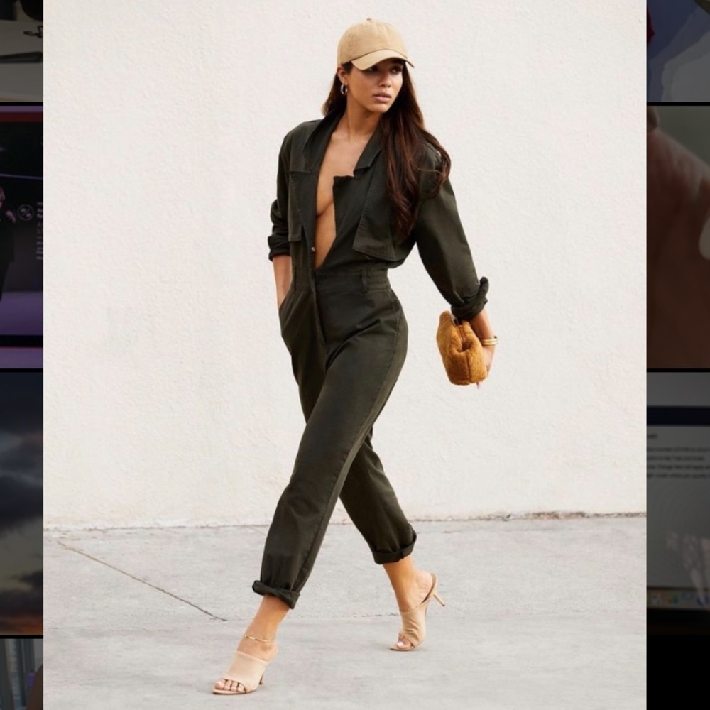 Good American army green trench jumpsuit size 2